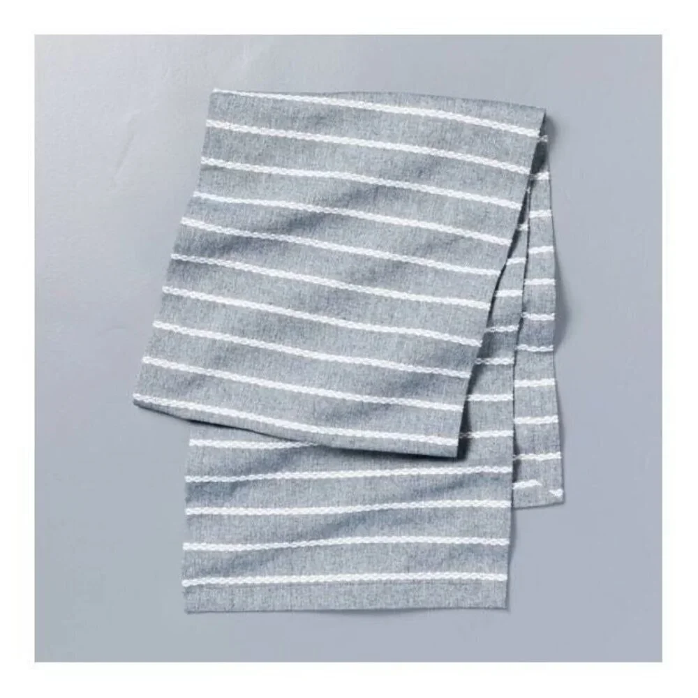 Hearth & Hand Magnolia Dobby Woven Rib Stripe TableRunner 14x72 Faded Blue‎